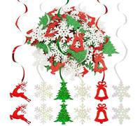 30 PCS, Christmas Ceiling Decorations, Retro Indoor Hanging Swirls for Holiday Parties, Festive Tree Bell Reindeer Snowflake Designs, Reusable Xmas Decoration Set