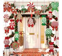 30 Pcs Christmas Decorations Outdoor Peppermint Candy Yard Signs Double Sided Lollipop Christmas Hanging Ornaments for Xmas Tree Yard Lawn Garden Decor(Vivid Style)