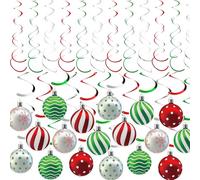30 Pcs Christmas Hanging Swirl Decorations Christmas Ceiling Decorations Snowflake Ball Star Hanging Swirl Ceiling Decor for Xmas Holiday Party Supplies Red Green Silver