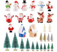 30 Pcs Christmas Miniature Ornaments Mini Figurines Christmas Decorations | Resin Santa Claus Christmas Tree Snowman Reindeer House Christmas Cake Decorations Fairy Gardens Crafts Desktop Displays
