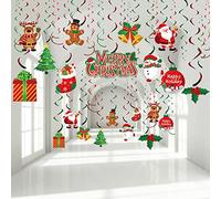 30 Pcs Christmas Swirl Ceiling Hanging Decorations Set Xmas Holiday Snowman Elk Sign Hanging Foil Indoor Decorations for Ceiling Xmas Holiday Party Supplies (Santa Bell Snowman)