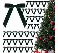 30 Pcs Christmas Velvet Wreath Bow, 5 x 7 Inch Vintage Velvet Ribbon Bows Rustic Crafts Gift Bows for Indoor Outdoor Wreaths Garland Holiday Xmas Tree Wrapping Crafts (Dark Green, Width of 1")