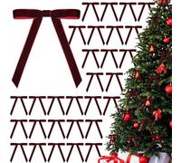 30 Pcs Christmas Velvet Wreath Bow, 5 x 7 Inch Vintage Velvet Ribbon Bows Rustic Crafts Gift Bows for Indoor Outdoor Wreaths Garland Holiday Xmas Tree Wrapping Crafts (Burgundy Red, Width of 5/8")