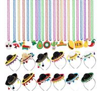 30 Pcs Cinco De Mayo Fiesta Party Favor Include 12 Mexican Sombreros Hats Headbands 18 Cinco De Mayo Fiesta Necklaces for Luau Fiesta Party Photo Props Mexican Cinco de Mayo Party Decor