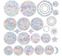 30 Pcs Circle Ring & Sun Star Window Clings - Anti-Collision Decals to Save Birds, Prismatic Rainbow Stickers