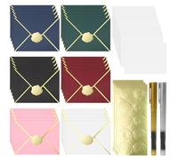 30 Pcs Coloured Envelopes,13.5 * 18.5 cm Luxury Invitation Envelopes with V-Flap Gold Foil Edge,Gift Envelope with 30 Blank Cards,30 Stickers and 2 Marker Pens for DIY Invitations,Wedding or Festival