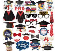 30 Pcs Congrats PHD Photo Booth Props Kit, PHD Graduation Party Selfie Decorations, Congrats Grad Sign PHD Degree Graduation Party Photography Supplies