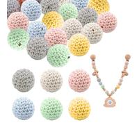 30 Pcs Crochet Wooden Beads, 16mm Round Natural Wooden Beads for DIY, Crochet Wooden Beads for Threading, Jewelry Craft Making, Crafting, Handmade Decorations, Wooden Decorative Beads (Style3)