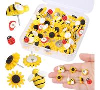 30 Pcs Cute Push Pins for Cork Board, Bee & Sunflower Design, Perfect for Office, School, Photo Walls, and Bulletin Boards - Strong and Durable Thumbtacks for Maps and Notices