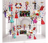 30 Pcs Day of The Dead Hanging Decoration Dia De Los Muertos Ceiling Swirl Sugar Skull Hanging Swirls Decorations Halloween Ceiling Swirl Spiral Streamer for Boys Girls Birthday Mexican Party Supplies