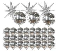 30 PCS Disco Ball Balloon Set, Silver Party Decor with 24 x 20 cm 4D Spheres, 3 x 40 cm Spheres and 3 x 55 cm Star Balloons for Birthdays, Graduation, New Year
