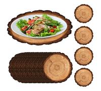 30 Pcs Disposable Wood Grain Placemats, Rustic Brown Decorative Round Placemats for Birthday Party Table Setting Supplies Decoration