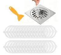 30 Pcs Drain Hair Catcher Stickers, 11 cm Circular Bath Hair Catcher Stickers with Plastic Spatula, Adhesive Shower, Shower Drain Hair Trap, Bathtub Hair Catcher for Bathroom, Kitchen