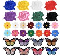 30 Pcs Embroidered Patches - 8 Butterfly, 14 Daisy, 8 Rose Iron On & Sew On Appliques for DIY Clothes, Backpacks, Jackets, Shoes