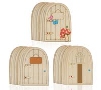 30 Pcs Fairy Door Craft Kit, Wooden Fairy Doors to Paint, Mini Wooden Fairy Doors for Garden Home Party Decoration (3 Styles)