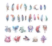30 PCS Fantasy Stickers, Sparkly Fantasy Feather Dreamcatcher Book Sticker, Clear Feather Decorative Stickers for Water Bottles Laptops Scrapbook Journals Arts Crafts Gift Wrapping Diary Letter