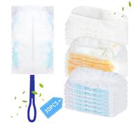 30 PCS Flash Dust Magnet Refills, 3 Color Fluffy Dusters Refills, Disposable Heads Traps & locks dust and dirt, Lock Away Dust, Dirt And Hair for Home & Car Cleaning with 1 Handle