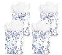 30 Pcs Floral Gift Bags Chinese Blue and White Porcelain Elements Party Bags with Handles for Party Favors, Weddings, Birthday, Mothers Day, Celebration, Baby Shower, 8.3x6x3.2 in