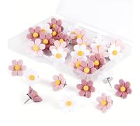 30 Pcs Flower Drawing Pins,Cute Flower Push Pins for Notice Board Decorative Thumb Tacks,Push Pins for Cork Board Pinss Pinboard Hanging Posters Photos Wall Decorations Thumbtacks(3 Colors)