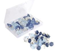 30 Pcs Flower Drawing Pins Cute Rose Decorative Push Pin for Cork Board Clear Blue Floral Thumb Tacks for Wall Bulletin Board Travel Map or Photo Floret Tacks Home Office Supplies