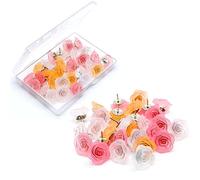30 Pcs Flower Drawing Pins Cute Rose Shape Decorative Push Pins for Cork Board 4 Color Floral Thumb Tacks for Wall Bulletin Board Travel Map or Photo Floret Tacks Home Office Supplies