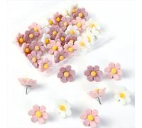 30 PCS Flower Drawing Pins for Photo Wall Cork Board Pinboard Notice Board Pins,Pretty Cute Resin Decorative Plant Pins for Cardboard Hanging Posters(Pink + White)