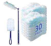30 Pcs Fluffy Dusters Refills, Disposable Electrostatic Duster with 1 Handle and 1 Dust Magnet Telescopic Pole, Dust Magnet Refill for for Home and Car Cleaning
