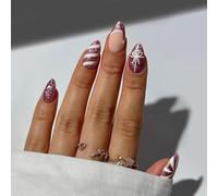 30 PCS FRCNCH TIP FALSE NAILS FULL COVERAGE CHRISTMAS PRESS ON THE NAIL WITH ADHESIVE BOW AND SWIRLLED STRIPE DESIGN CHRISTMAS PRESS