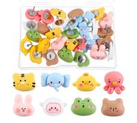 30 Pcs Fun Animals Push Pins, 8 Pattern Cute Push Pins for Cork Board Including Elephant Frog Sheep Tiger Rabbit Bear Octopuse and Chicken, Decorative Pushs Pin for Photo Wall Map Office Home Decor