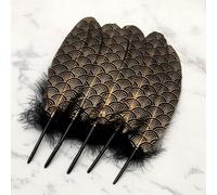 30 Pcs Gold Dipped Black Goose Feathers 6-9 Inch Gold Patterned Black Goose Feather Gold Dipped Cloud Pattern Black Feather for Halloween Crafts DIY Party Wedding Dream Catcher
