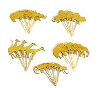 30 Pcs Gold Glitter Jungle Safari Animal Cupcake Toppers for Baby Showers Birthday Party Cake Decorations