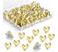 30 PCS Gold Heart Push Pins - Decorative Thumb Tacks for Cork Board, Pinboard, Bulletin Board - Cute Heart-Shaped Pins for Photos, Postcards, Notes, Home Office Wall Display