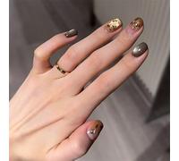30 Pcs Gradients Artificial Nails Cats Eyes Acrylic False Nails French Tip Press On Nails Short Round Stick On Nails