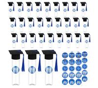 30 Pcs Graduation Candy Boxes 2026, Plastic Grad Cap Jars with Tassels & Stickers, Party Favors for DIY Grad Table, Class of 2026 Leavers' Treat Containers (Blue)