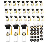 30 Pcs Graduation Candy Boxes 2026, Plastic Grad Cap Jars with Tassels & Stickers, Party Favors for DIY Grad Table, Class of 2026 Leavers' Treat Containers (Black)