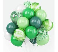 30 Pcs Green Balloons,Dark Green Balloons Set with Marble Balloons 12 Inch Agate Green Birthday Party Balloons for Baby Shower Dino Jungle Birthday Party Decorations Supplies…