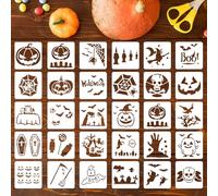 30 Pcs Halloween Stencils for Painting, Reusable Halloween Pumpkin Face Stencils Plastic Drawing Templates for Painting Carving Crafts on Wood Door Mats DIY Wall Window Glass Art Decor