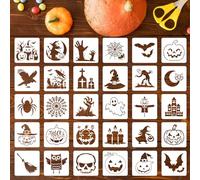 30 Pcs Halloween Stencils for Painting, Reusable Halloween Pumpkin Face Stencils Plastic Drawing Templates for Painting Carving Crafts on Wood Door Mats DIY Wall Window Glass Art Decor