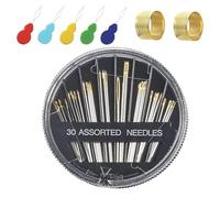 30 Pcs Hand Sewing Needles, Handle Sewing Needle Set, Assorted Sizes Embroidery Mending Craft Sew Case, Include 6 Needle Threaders 1 Thimble for Embroidery Needle