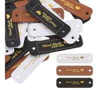 30 Pcs Handmade Tags,Leather Tags for Crochet Items Made with Love Tag PU Leather Labels Handmade Items Crochets Tag for Crochet Supplies with Holes DIY Craft Sewing Knitting(Brown Black White)