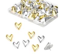30 Pcs Heart Push Pin, Notice Board Pins Thumb Tacks, Cute Drawing Pins for Walls, Gold and Silver Decorative Thumb Tacks for Bulletin Boards Cork Boards Photos Postcards Maps Fixing & Wall Decor