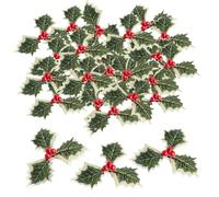 30 pcs Holly Berries with Green Leaves,Artificial Holly Berries with Green Leaves Red Berries Winter Berries Branches,Xmas Berries for Xmas Tree Ornaments,Wreath Making Supplies,DIY Crafts,Home Décor