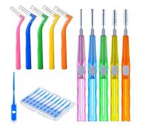 30 Pcs Interdental Brushes Set with Multiple Sizes, Includes 5 Straight Push Pull Brushes, 5 L Shaped Brushes, 20 Dental Picks, Soft Bristles, Non Slip Handle, Cleaning Kit for Gaps and Braces