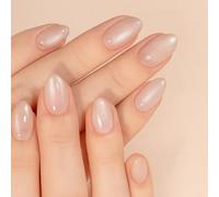 30 PCS Iridescent Milky White Press on Nails - Short Almond Shape Crystal Sheer Soft Nude Clean Natural Style - Minimalist Glow Everyday Elegant Look for Women