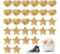 30 Pcs Iron on Patches for Clothes, AIFUDA Sequin Gold Star Patches & Heart Patches, Rhinestone Applique Glitter Star Iron on Patches for Hats Clothing Bags Jeans Repair Decoration