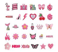 30 Pcs Iron on Patches for Clothing, Iron-on Patches for Clothes, Pink Girls Irons on Patch Patch for Backpacks, Pink Fabric Patche Suitable to Repair Clothes Hats and Jackets