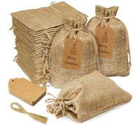 30 Pcs Jute Bags with Drawstring,10X14CM Palm-sized Gift Bags for Small Jewellery Sweets, Hessian Bag Resusable Sack Burlap Drawstring Wedding Favour Fabric Sack Gift Bags with DIY Tags