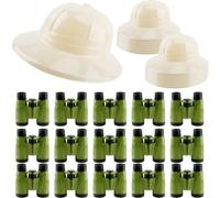 30 Pcs Kids Safari Party Favors Include 15 Pcs Plastic Explorer Party Hats Bulk and 15 Pcs Safari Binoculars Toy for Kids Bird Watching Jungle Pretend Play Costume Gifts
