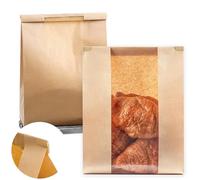 30 Pcs Kraft Paper Bread Loaf Bag 14x8.3x3.5In Large Paper Bread Bags Cookie Bags Coffee Bags Bread Storage Bags with Clear Window Tin Tie Tab Lock for Homemade Bread Cookie Snack Treat Packaging Bags