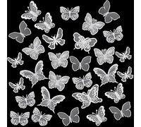 30 PCS Lace Butterfly Applique Embroidery Sew Iron On Patch, Organza Patches Butterfly Applique for Wedding Bridal Dress Sewing Craft DIY Clothes Hair Ornaments (White)